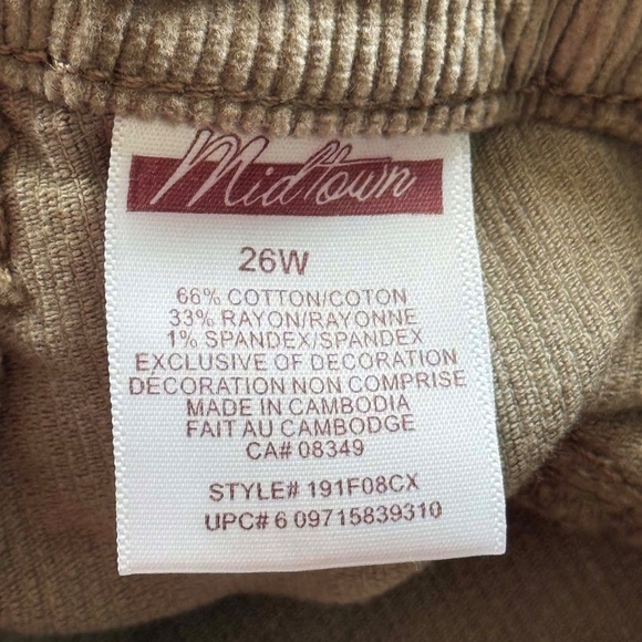 NEW PHOTOS! CORDUROYS, DENIM BOOTCUT, TAN, SIZE WOMEN 26W, STRETCH FABRIC, FLY - Picture 13 of 16